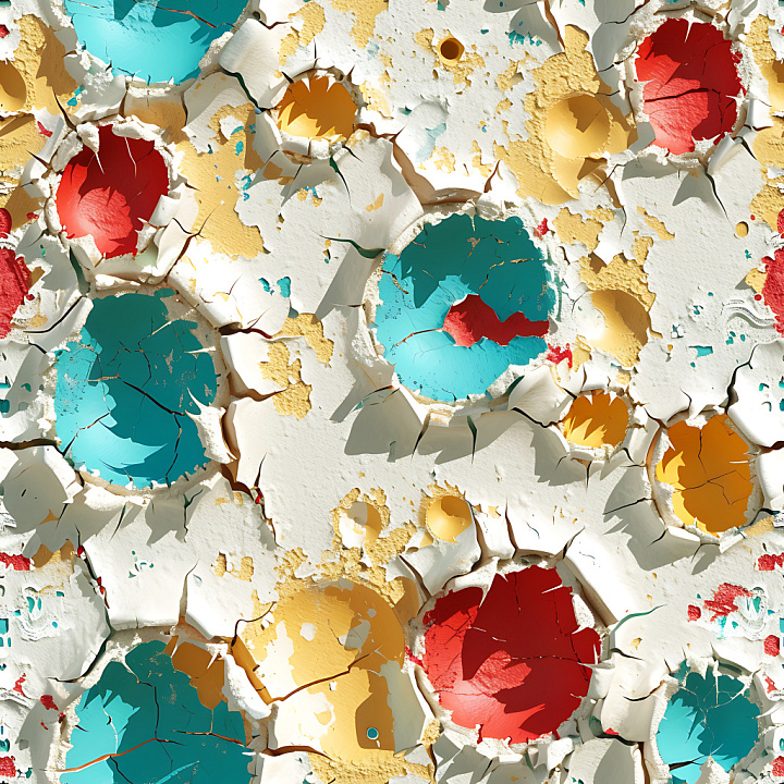 Cracked & Holed Multicolor Plaster with Layered Paint seamless PBR texture preview