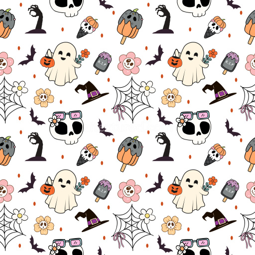 Pattern Bundle - Seamless Halloween 3D Pattern PBR Texture Featuring Whimsical Spooky Motifs in Pastel Col… texture preview