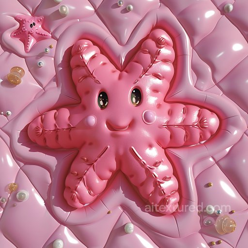 Inflated Pink Starfish Vinyl PBR Texture with Quilted Bubble Pattern seamless Inflated PBR texture