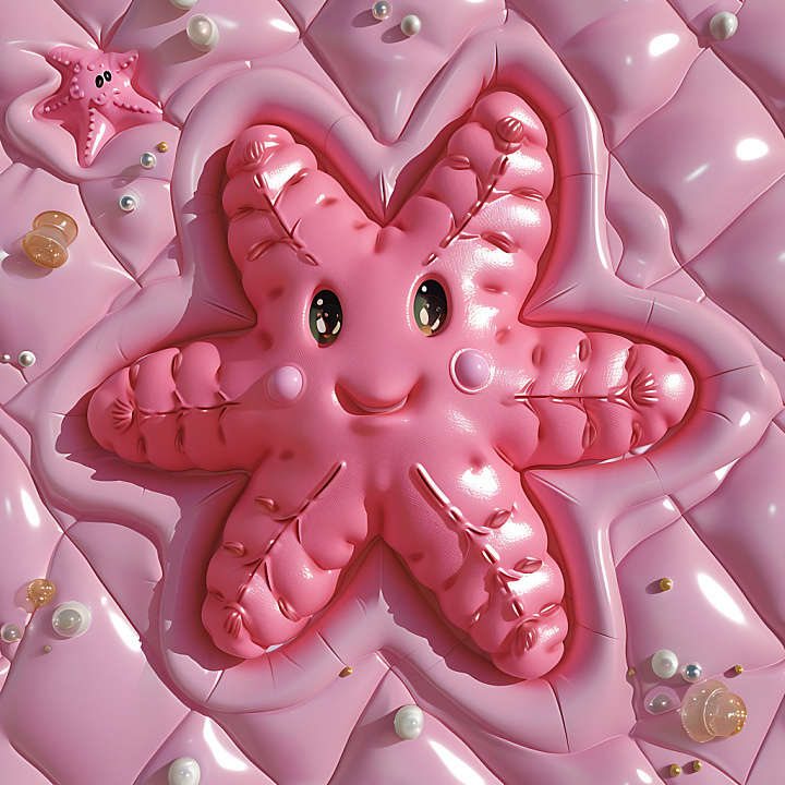 Inflated Pink Starfish Vinyl with Quilted Bubble Pattern seamless PBR texture preview