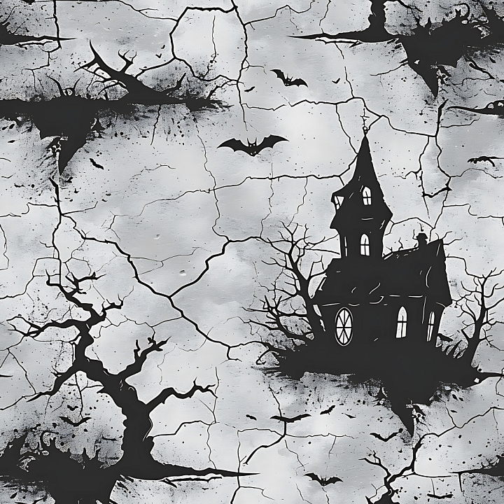 Cracked Concrete with Halloween Gothic Motifs seamless PBR texture preview
