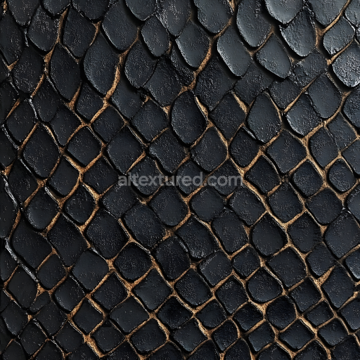 Seamless 3D PBR Texture of Dark Reptilian Skin with Detailed Scales and Rough Surface