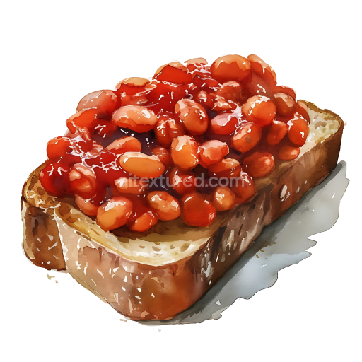 Baked Beans on Toast Breakfast Illustration with Rich Reds and Golden Bread