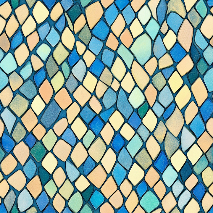 Mosaic Featuring Blue and Beige Artistic Tile Pattern seamless PBR texture preview