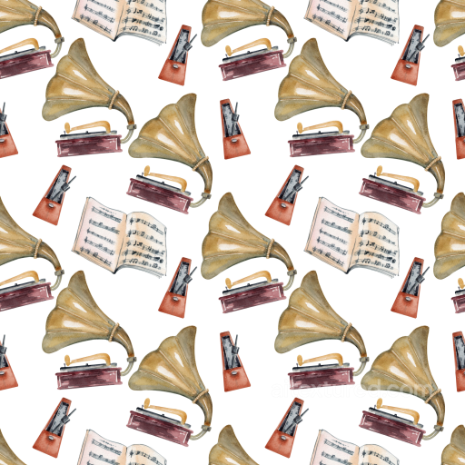 Vintage Scrapbook Texture of Vintage Musical Instruments with Watercolor Style seamless Vintage Scrapbook PBR texture