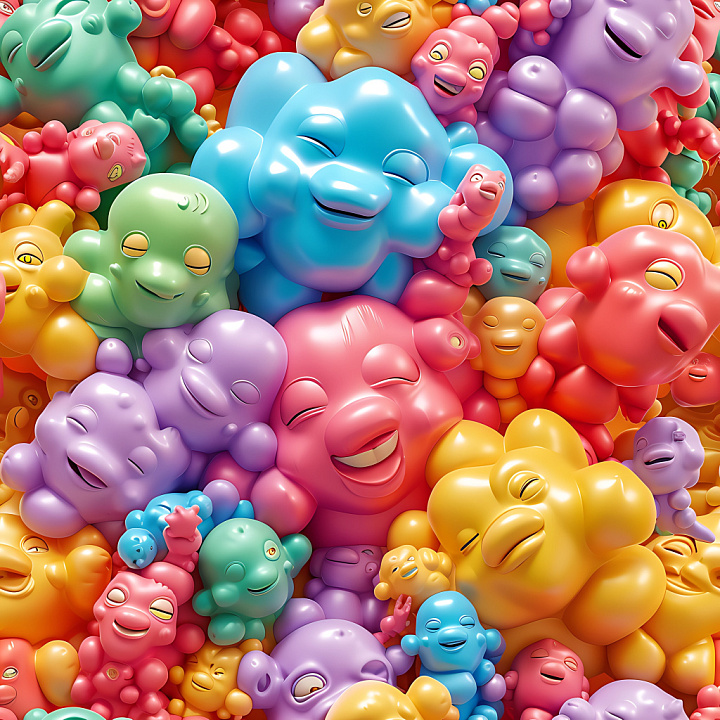 Inflated with Colorful Puffy Cartoon Faces seamless PBR texture preview