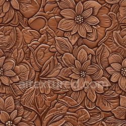 seamless Seamless 3D Embossed Floral Brown Leather PBR Texture with Detailed Leaf Patterns texture 8k free download PBR
