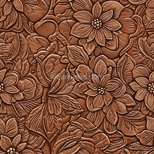 Seamless 3D Embossed Floral Brown Leather PBR Texture with Detailed Leaf Patterns