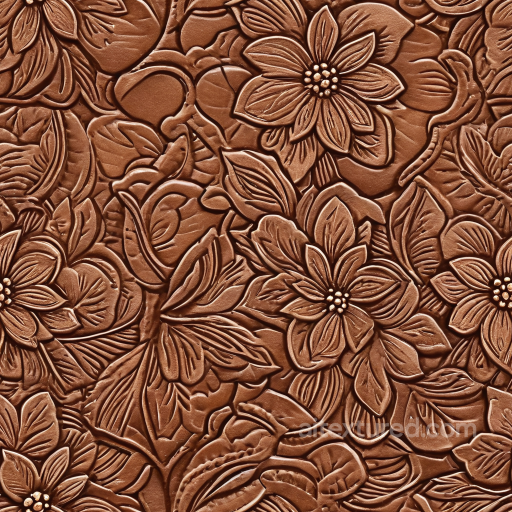 Embossed Floral Brown Leather PBR Texture with Detailed Leaf Patterns seamless Leather PBR texture