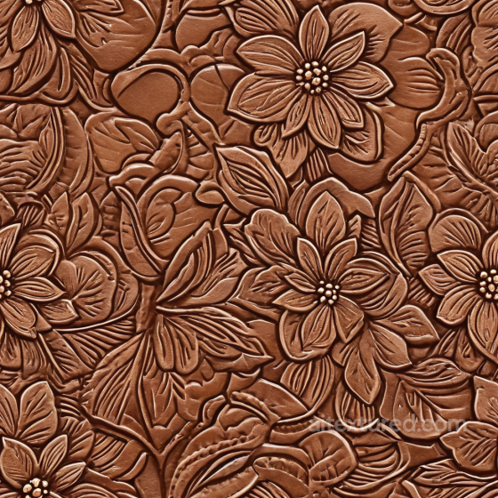 Embossed Floral Brown Leather PBR Texture with Detailed Leaf Patterns Leather texture preview