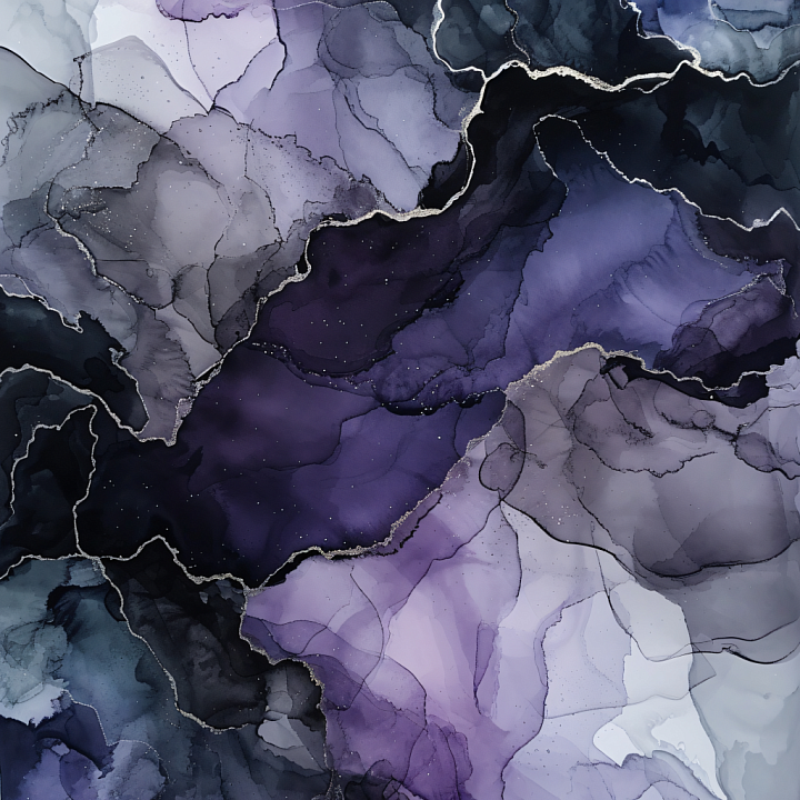Alcohol Ink with Deep Purple and Black Fluid Swirls seamless PBR texture preview