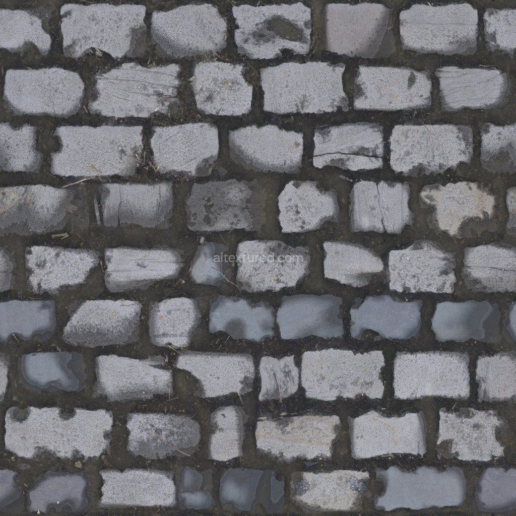 Seamless paving stones texture showing gray stones with some weathering