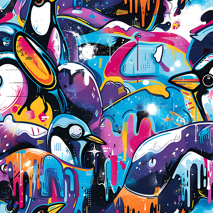 Of Vibrant Bird-Themed Urban Graffiti Mural seamless PBR texture preview