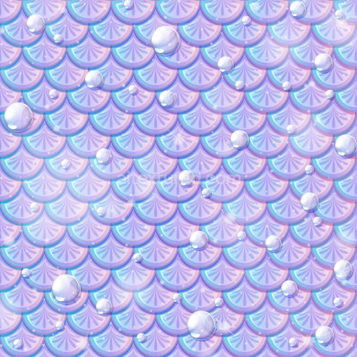 Seamless 3D PBR Mermaid Scale Texture with Iridescent Pastel Pattern and Glossy Droplets