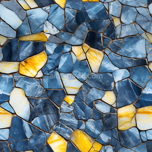 Seamless 3D Blue and Yellow Mosaic Marble PBR Texture with Polished Stone Slabs