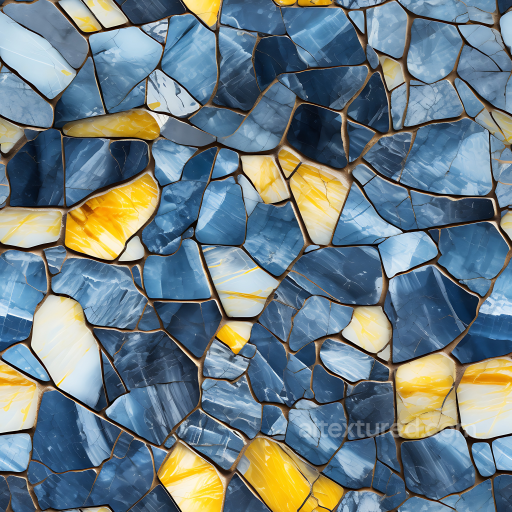 Blue and Yellow Mosaic Marble PBR Texture with Polished Stone Slabs seamless Marble PBR texture