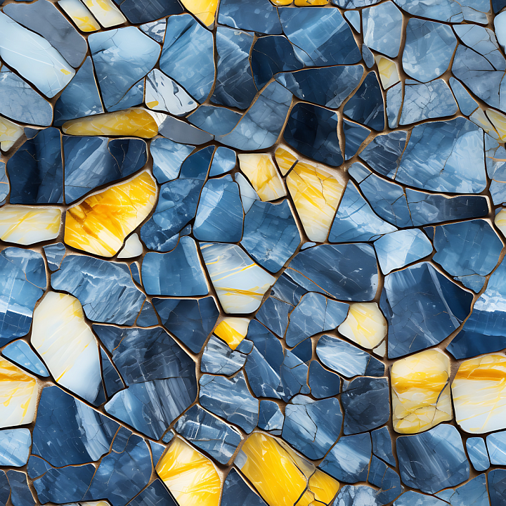 Blue and Yellow Mosaic Marble with Polished Stone Slabs seamless PBR texture preview