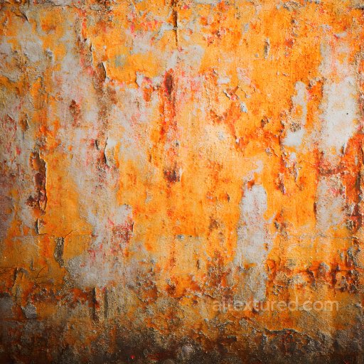 Rusty Metal Texture with Cracks and Peeling Paint in Vibrant Orange seamless Rust PBR texture