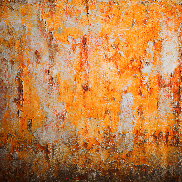 Rusty Metal with Cracks and Peeling Paint in Vibrant Orange seamless PBR texture preview