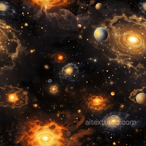 Space PBR Texture Featuring Glowing Nebula Clouds and Planets seamless Star, space, planets PBR texture