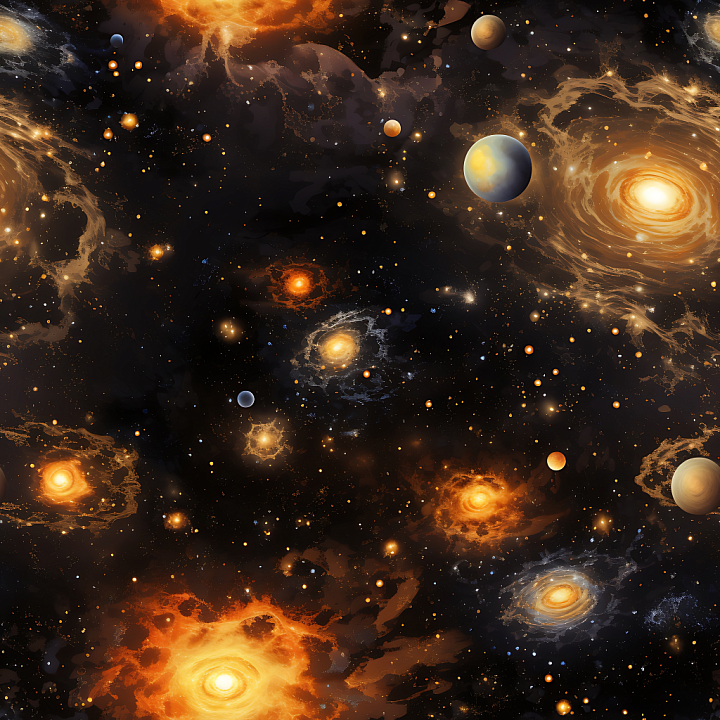 Space Featuring Glowing Nebula Clouds and Planets seamless PBR texture preview