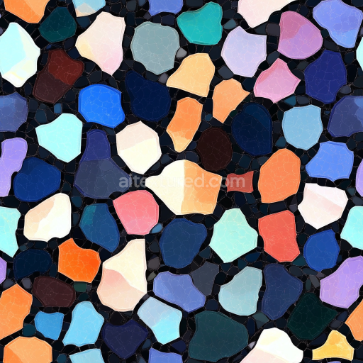Seamless 3D Mosaic PBR Texture with Colorful Irregular Glossy Stone Tiles texture preview