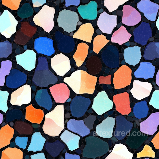 Mosaic PBR Texture with Colorful Irregular Glossy Stone Tiles seamless Mosaic PBR texture