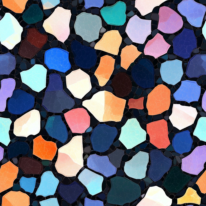 Mosaic with Colorful Irregular Glossy Stone Tiles seamless PBR texture preview