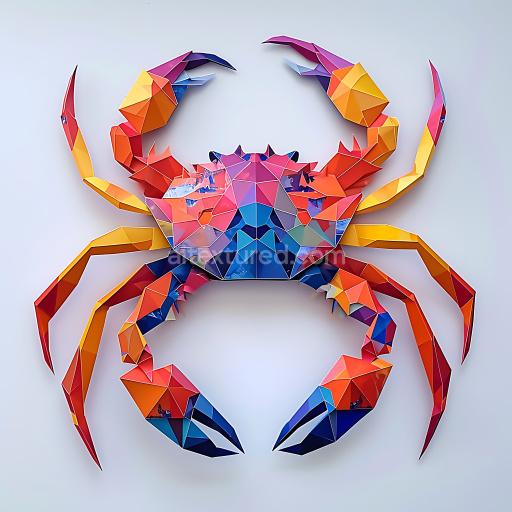 Seamless 3D PBR Texture of Vibrant Origami Crab with Geometric Facets