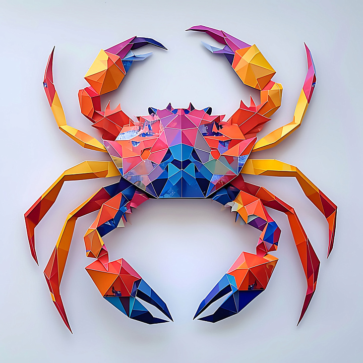 Animal of Vibrant Origami Crab with Geometric Facets seamless PBR texture preview
