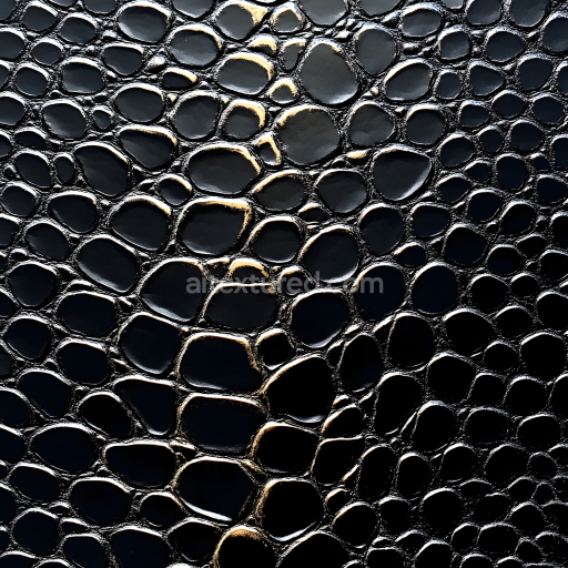 Seamless 3D Stylized Black Reptile-Like Skin PBR Texture with Raised Scale Pattern