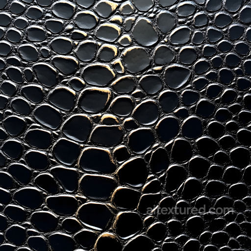 Stylized Black Reptile-Like Skin PBR Texture with Raised Scale Pattern seamless Skin PBR texture