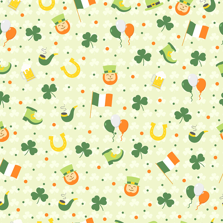 Digital Paper with St Patrick Icons and Patterns seamless PBR texture preview