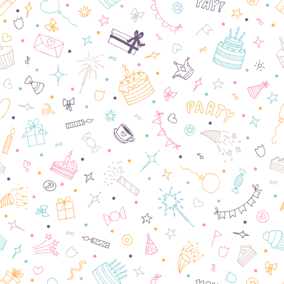 Birthday Party Doodle Pattern Texture with Colorful Icons Birthday texture preview
