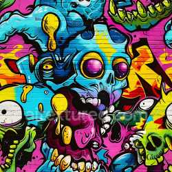 seamless Seamless 3D PBR Texture of Colorful Graffiti Skulls on Brick Wall texture 8k free download PBR
