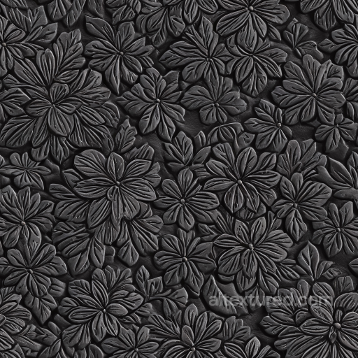 Embossed Black Leather Texture With Intricate Floral Pattern seamless Leather PBR texture