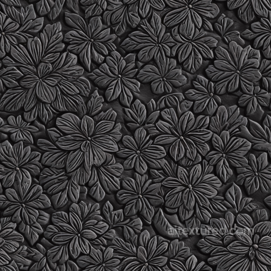 Embossed Black Leather Texture With Intricate Floral Pattern Leather texture preview