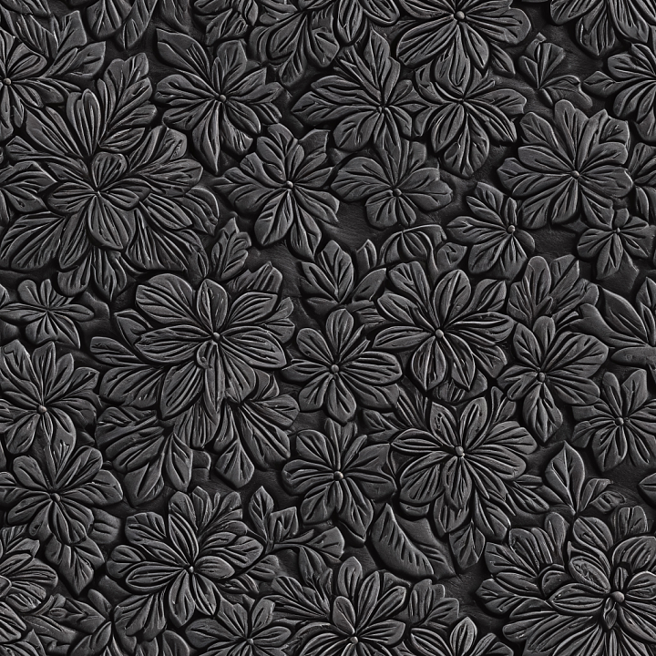 Embossed Black Leather With Intricate Floral Pattern seamless PBR texture preview