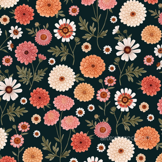 Embroidered Floral Fabric Texture with Warm Orange, Pink, and Cream Flowers Embroidered floral texture preview