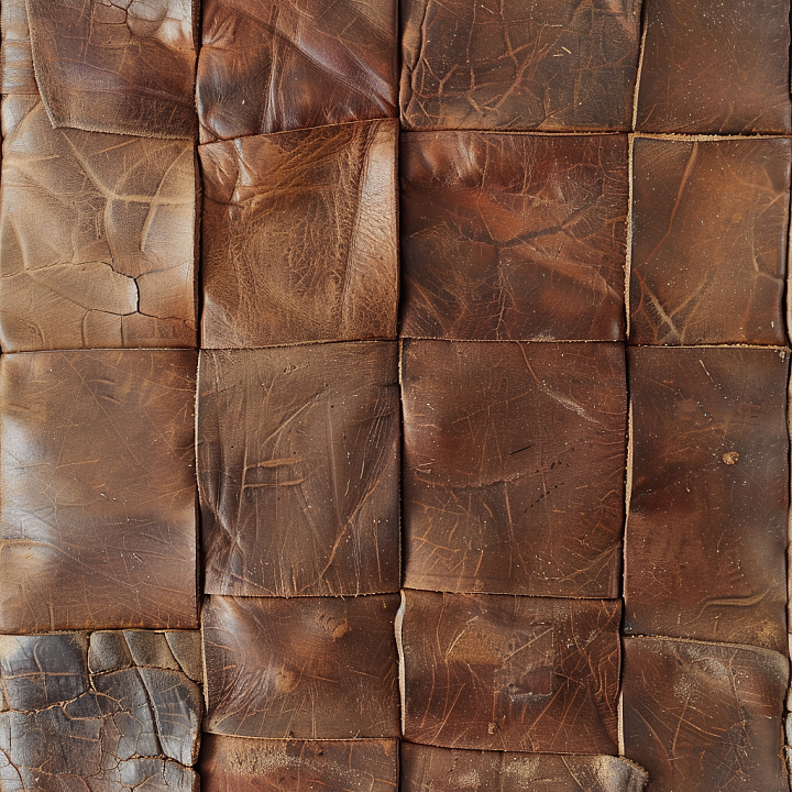 Aged Distressed Brown Leather Patchwork seamless PBR texture preview
