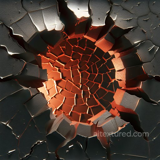 Cracked & Holes Texture of Cracked Black Painted Surface with Fiery Inner Glow seamless Cracked & Holes PBR texture