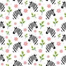Seamless 3D Pattern PBR Texture with Playful Zebra Heads and Floral Motifs texture preview