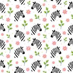 Seamless 3D Pattern PBR Texture with Playful Zebra Heads and Floral Motifs texture preview