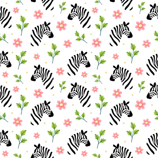 Pattern Bundle - Seamless 3D Pattern PBR Texture with Playful Zebra Heads and Floral Motifs texture preview