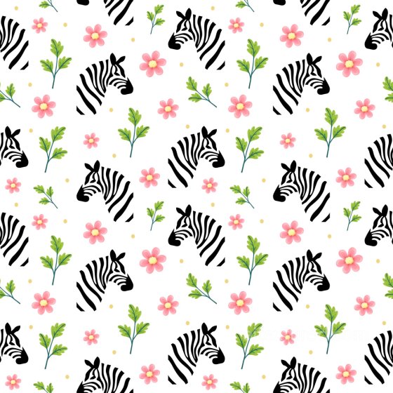 Pattern PBR Texture with Playful Zebra Heads and Floral Motifs Pattern Bundle texture preview