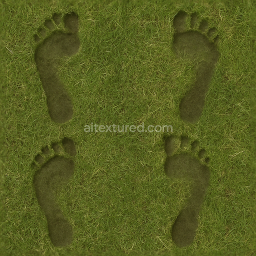 Seamless 3d texture pbr 8k wet grass with footprint moisture and shallow human footprints