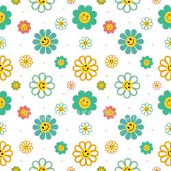 Pattern Bundle - Seamless 3D Pattern PBR Texture Featuring Playful Smiley Floral Motifs in Bright Colors texture preview