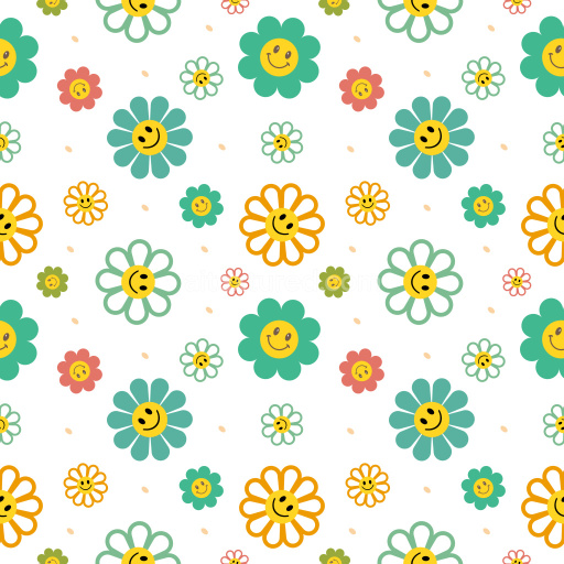 Pattern Bundle - Seamless 3D Pattern PBR Texture Featuring Playful Smiley Floral Motifs in Bright Colors texture preview