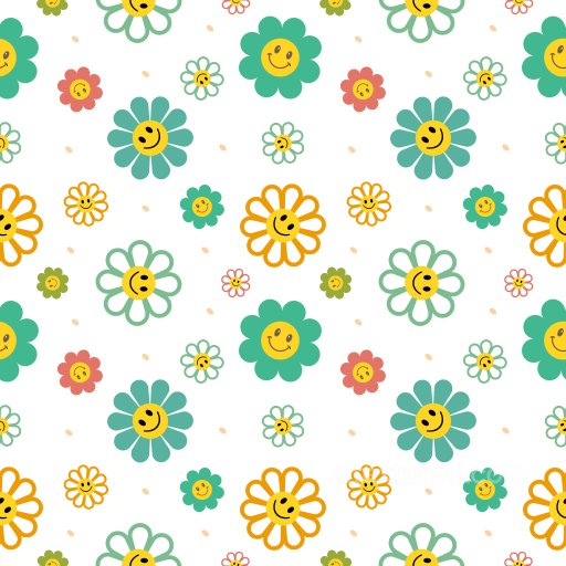 Pattern PBR Texture Featuring Playful Smiley Floral Motifs in Bright Colors seamless Pattern Bundle PBR texture