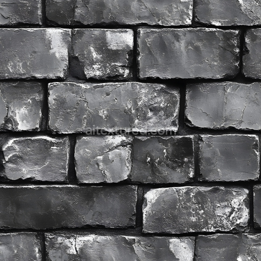 Seamless 3D PBR Texture of Cracked Dark Gray Brick Wall with Weathered Surface